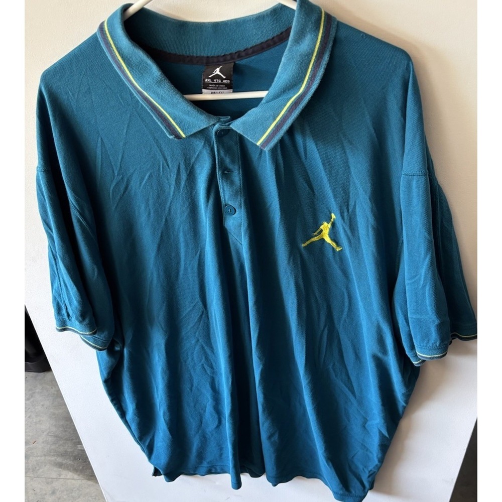 Vintage Jordan Jumpman Polo Shirt XL Teal Yellow Logo Elite XC China Dri Fit
